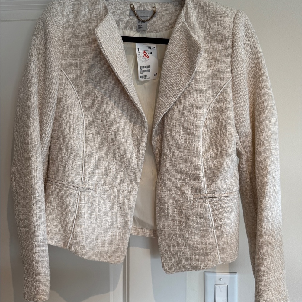 H&M Cream Tweed Structured Blazer